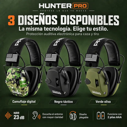 HUNTER PRO™ | Orejeras Electrónicas para Caza – NRR 23 dB