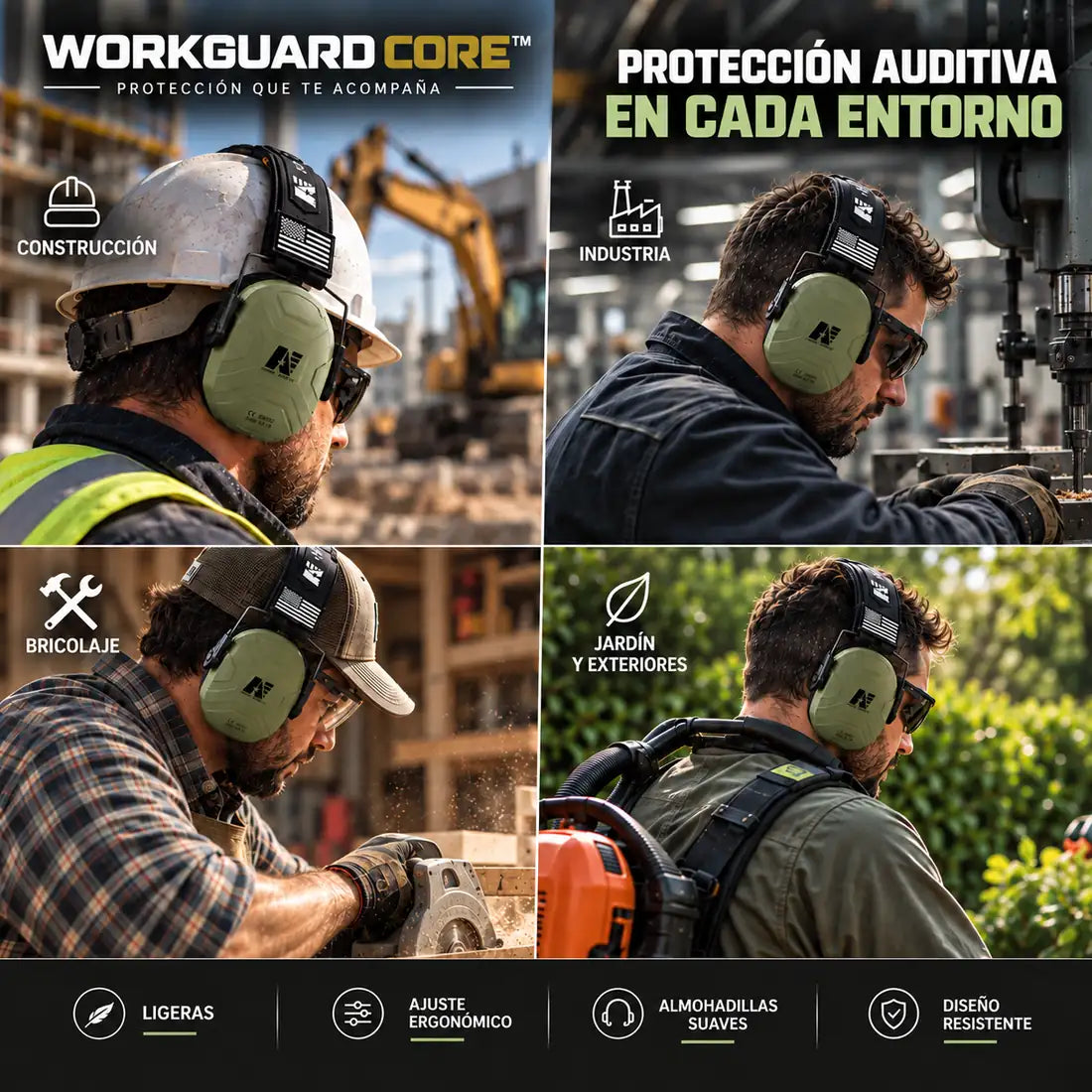 WORKGUARD CORE™ | Orejeras Antiruido Laboral – NRR 26 dB