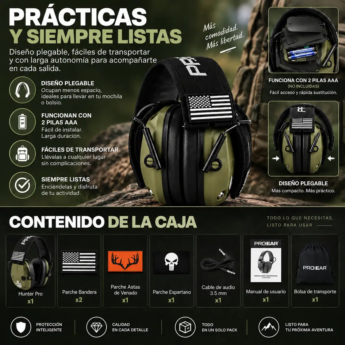 HUNTER PRO™ | Orejeras Electrónicas para Caza – NRR 23 dB